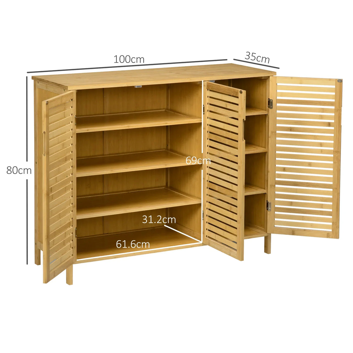 HOMCOM Scarpiera in Bambù per Ingresso con 3 Ante a Persiana e Ripiani Regolabili per 16 Paia di Scarpe, 100x35x80 cm Naturale