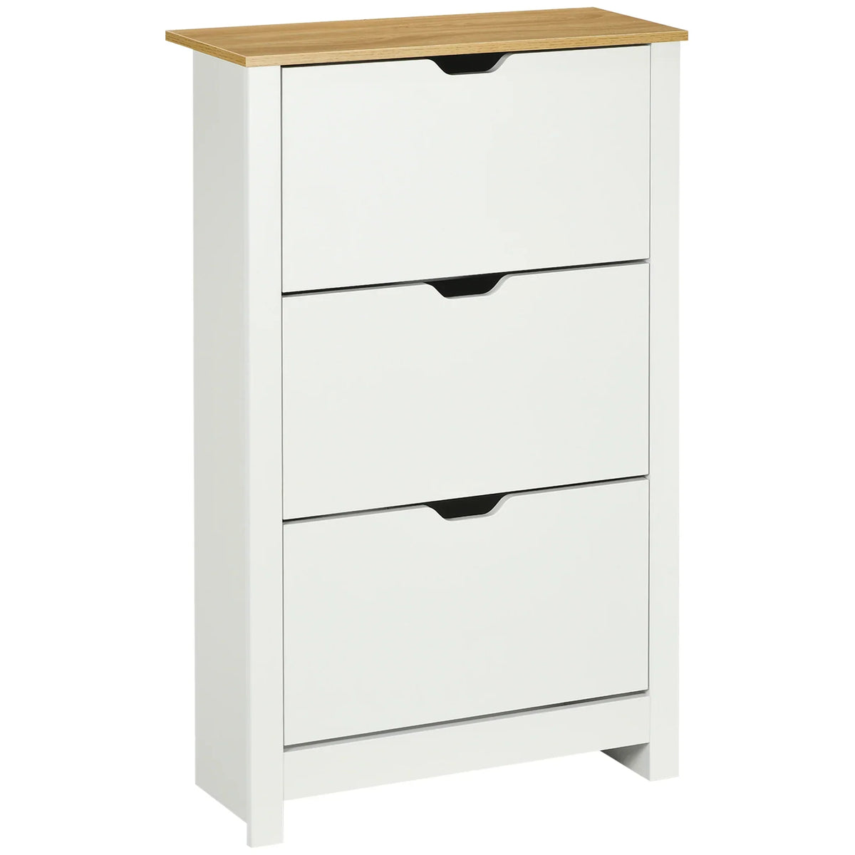 HOMCOM Scarpiera a 3 Ante a Ribalta, Scarpiera Sottile con Ripiani Regolabili, Mobile Portascarpe per 18 Paia di Scarpe 72 x 26 x 112 cm, Bianco+Naturale