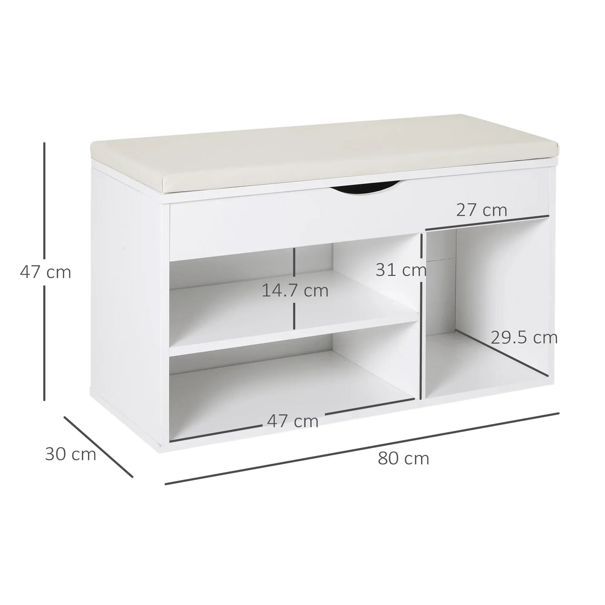 HOMCOM Scarpiera con seduta - Scarpiera moderna per ingresso con cassetto, ripiani aperti e 1 cuscino per corridoio 80x30x47cm