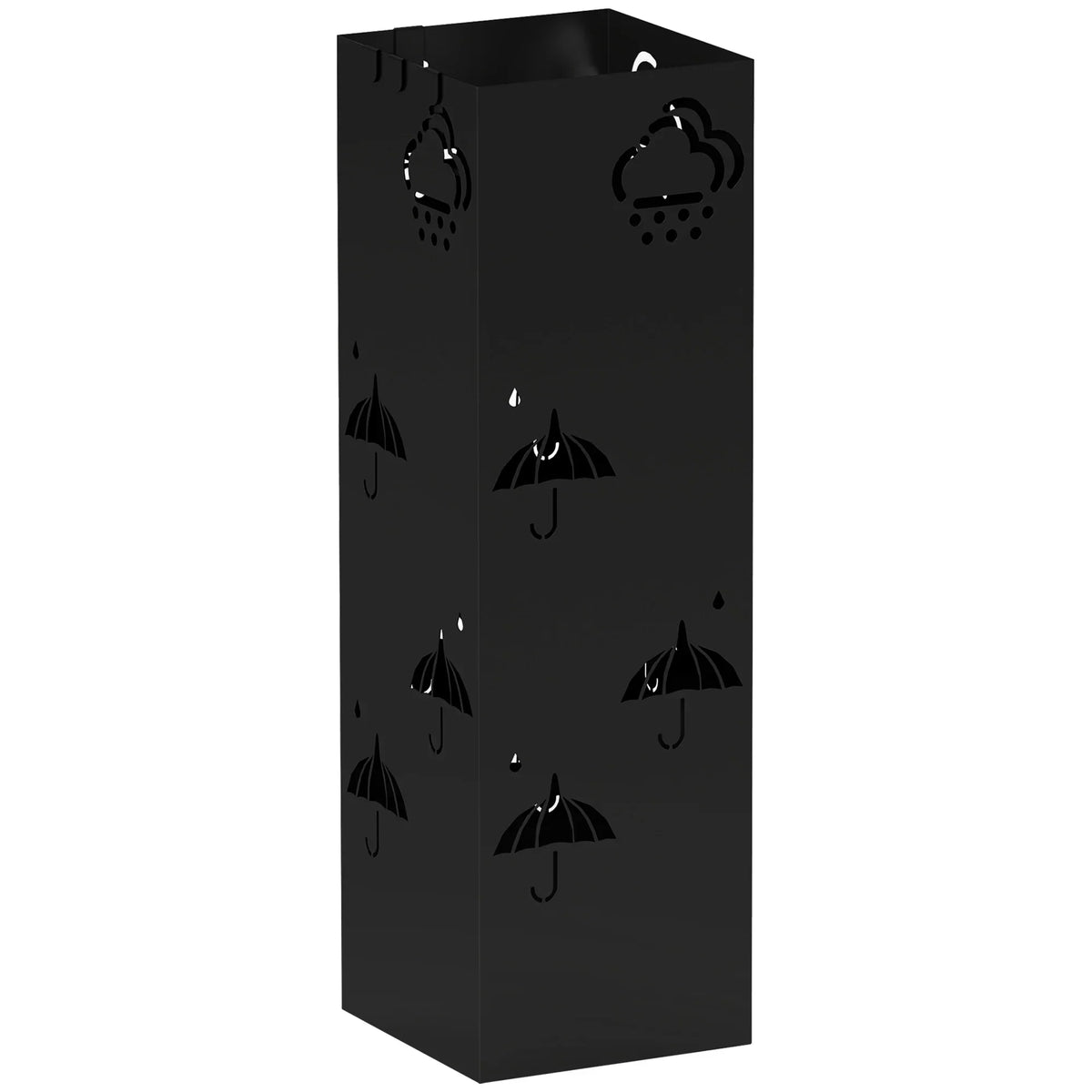 HOMCOM Portaombrelli con 4 Ganci, Vassoio Raccogligocce Rimovibile, Portaombrelli Decorativo per Ombrelloni da Sole, Giornate di Pioggia e Bastoni da Passeggio, Acciaio 15,5 x 15,5 x 49 cm Nero
