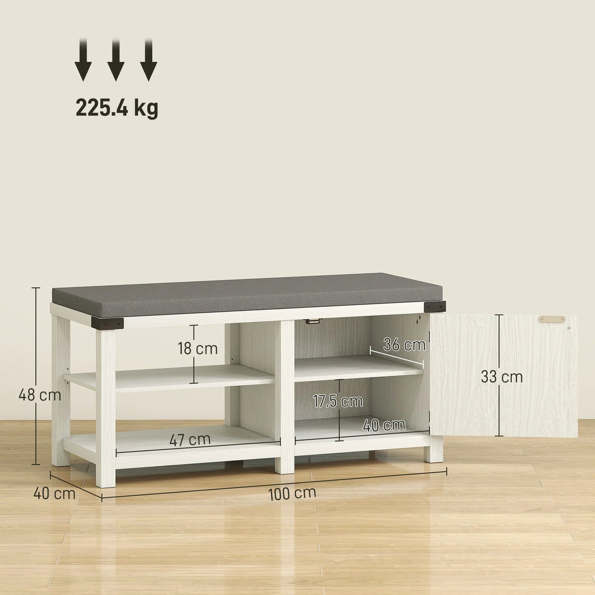 HOMCOM Scarpiera Ingresso con Seduta Panca Porta Scarpe Mobile Scarpiera con Cuscino in Lino per 7 Paia di Scarpe in Legno MDF e Gommapiuma 100x40x48cm Bianco e Grigio