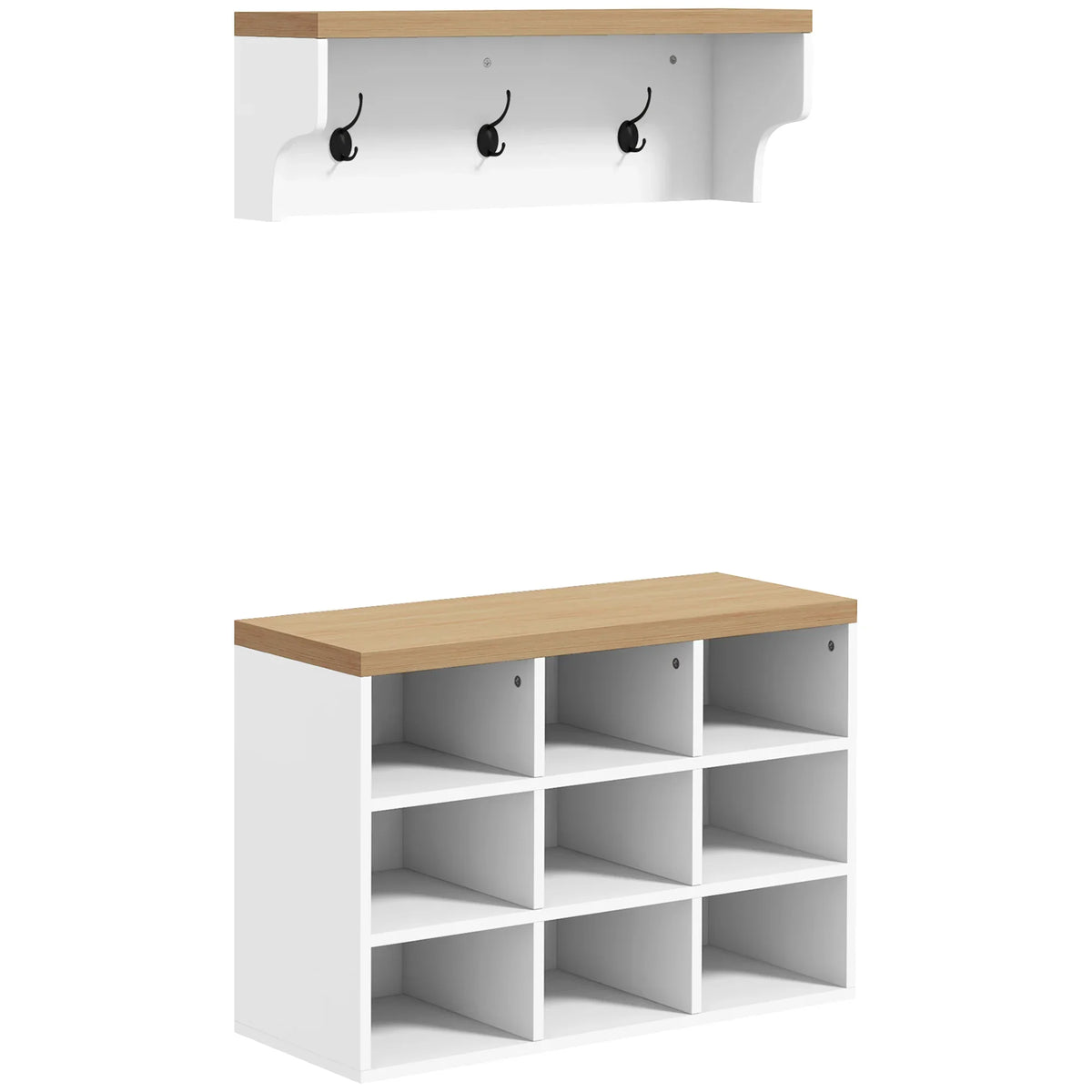 HOMCOM Appendiabiti e scarpiera 2 in 1 Mobile da Ingresso con 3 Ganci e Ripiani per 9 Paia di Scarpe 75x30x50 cm e 75x20x22,5 cm Bianco