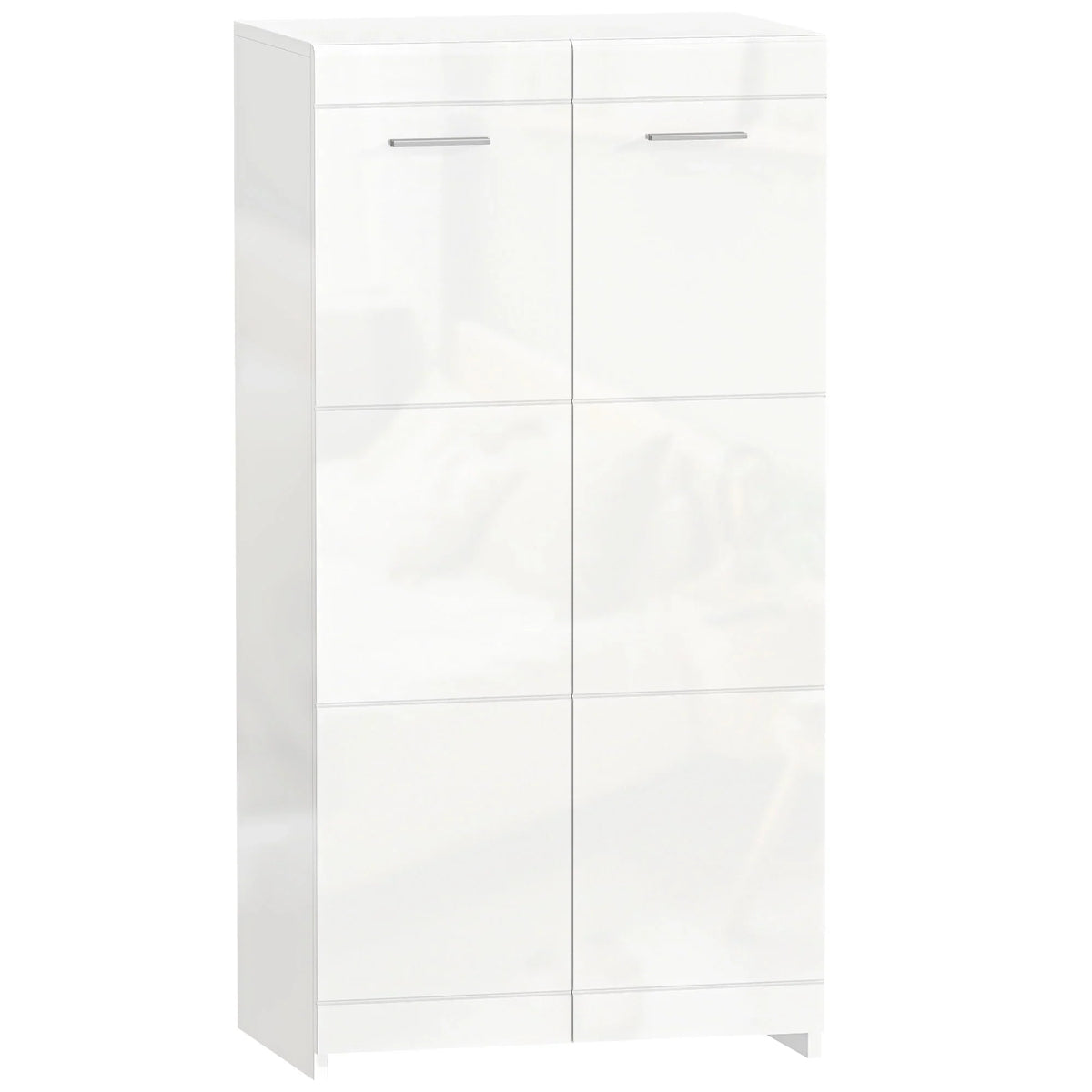 HOMCOM Scarpiera a 2 ante, 5 ripiani regolabili, può contenere 10 paia di scarpe, bianco lucido, 55 x 36 x 108 cm