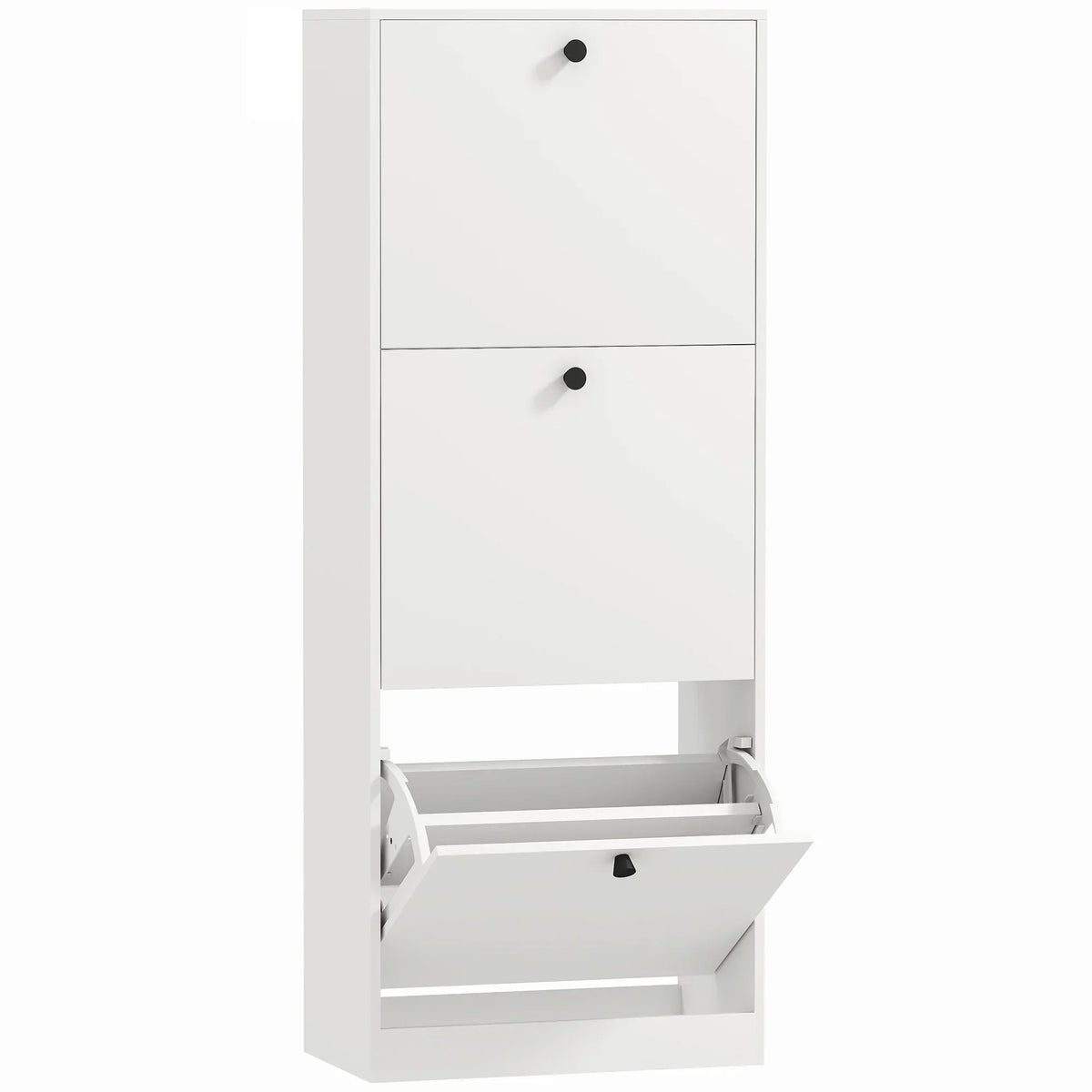 HOMCOM Scarpiera con 3 Ante a Ribalta, Scarpiera da Ingresso con Scomparto Regolabile, Scarpiera Slim per 12 Paia di Scarpe 47 x 26 x 120 cm, Bianco