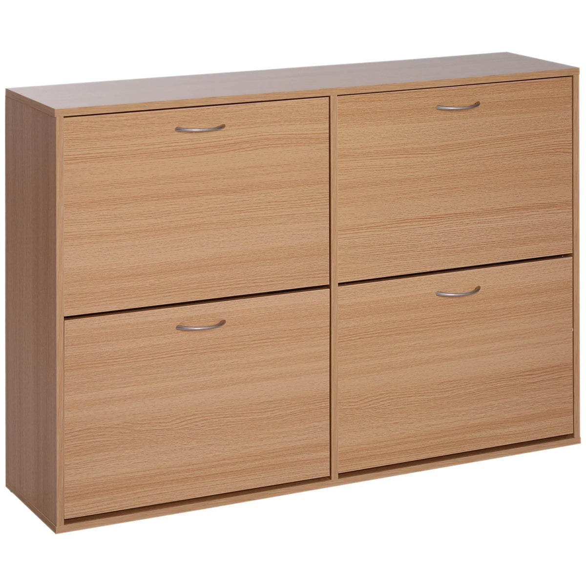 HOMCOM Scarpiera Slimer con 4 Ante a Ribalta, mobile scarpiera moderno per 24 paia di scarpe con ripiani regolabili, colore legno, 120x24x81cm