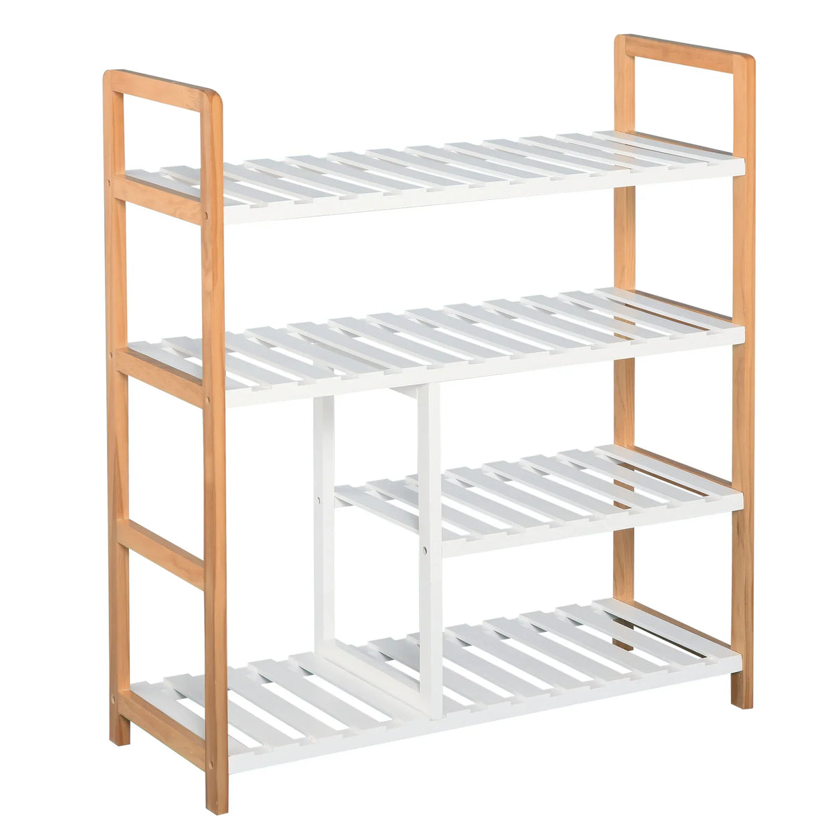 HOMCOM Scarpiera a 4 Ripiani per 11 Paia di Scarpe e Vano per Stivali Alti, in Legno di Pino Massiccio 68x26x78 cm, Bianca