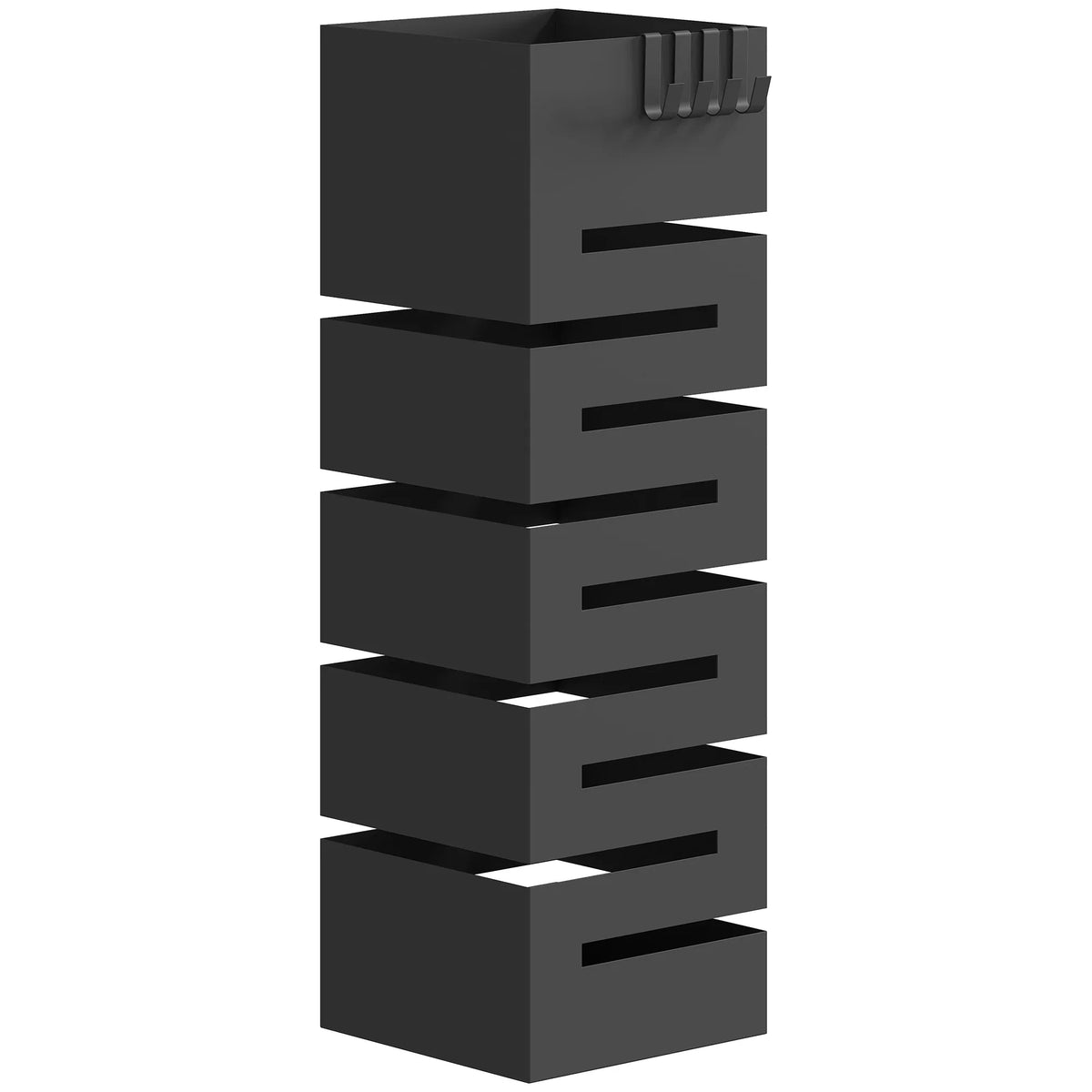 HOMCOM Portaombrelli in Metallo, Quadrato, con Vaschetta Raccogligocce Rimovibile e 4 Ganci, per Ingresso, 15,5 x 15,5 x 49 cm, Nero