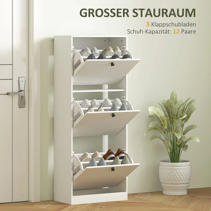 HOMCOM Scarpiera con 3 Ante a Ribalta, Scarpiera da Ingresso con Scomparto Regolabile, Scarpiera Slim per 12 Paia di Scarpe 47 x 26 x 120 cm, Bianco