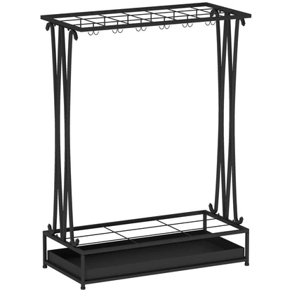 HOMCOM Portaombrelli in Acciaio Portaombrelli Rettangolare con 24 Ganci, 21 Aperture, Vassoio Raccogli Gocce Rimovibile per Bastoni da Passeggio e Ombrelli 50 x 24 x 68 cm Nero