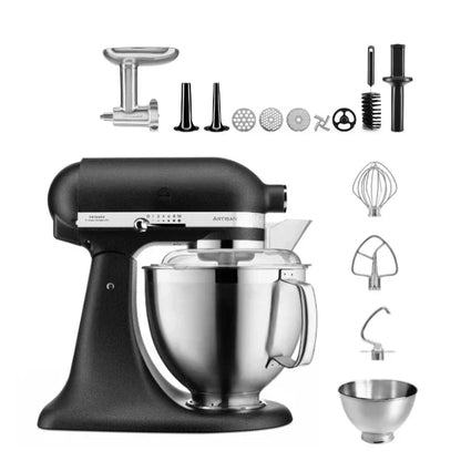 KitchenAid Robot da cucina Artisan 4,8 L 5KSM185 con tritacarne Meatlover in metallo 5KSMMGA misura 8 e accessorio per biscotti spritz