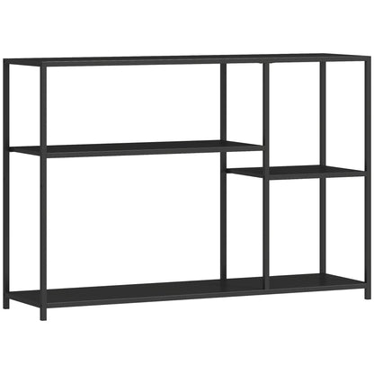 HOMCOM Konsolentisch Flurtisch mit 4 Regalen, Seitentisch mit Stahlrahmen, Metallregal für kleine Räume, Eingangsbereich, Flur, Wohnzimmer, 110 x 30 x 75 cm Schwarz