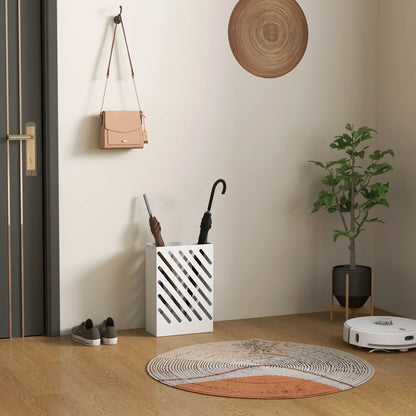 HOMCOM Portaombrelli con 4 Ganci e Vaschetta Raccogligocce Removibile - Portaombrelli per Bastoni da Passeggio e Ombrelli, Acciaio 28 x 14 x 41 cm Bianco