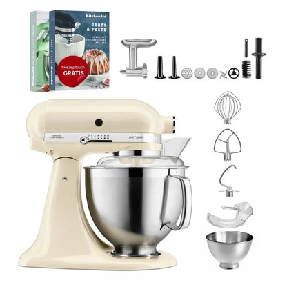 KitchenAid Robot da cucina Artisan 4,8 L 5KSM185 con tritacarne Meatlover in metallo 5KSMMGA misura 8 e accessorio per biscotti spritz
