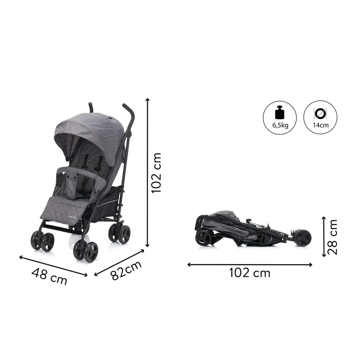 B-Ware Passeggino Little One Buggy Passeggino sportivo Tommi Grigio Funzione reclinabile Vano portaoggetti Imbracatura