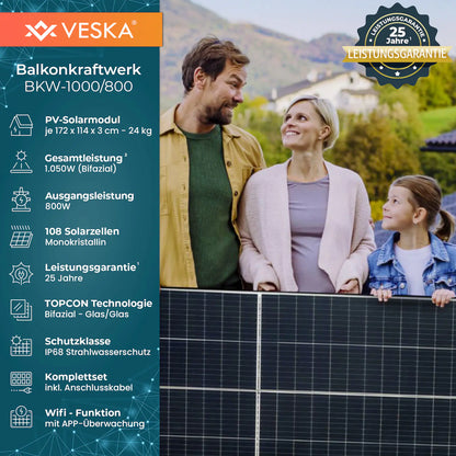 Impianto fotovoltaico da balcone 1000/800W Bifacciale Fotovoltaico Solare WIFI Mini-impianto FV Smart