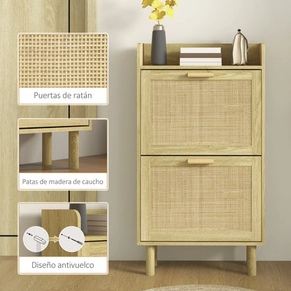 HOMCOM Scarpiera per Ingresso in Stile Bohemien - Scarpiera per 18 Paia di Scarpe con 2 Cassetti a Ribalta e 1 Scaffale Aperto - Scarpiera Sottile per Corridoio 80x24,5x110 cm Quercia