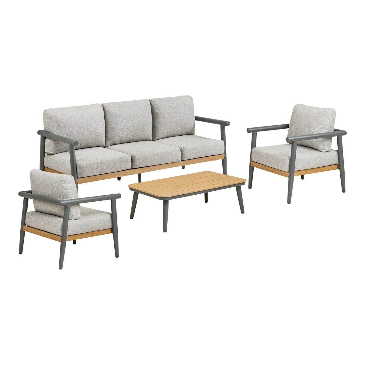 Set lounge da giardino Alviora – con telaio in alluminio e dettagli effetto legno
