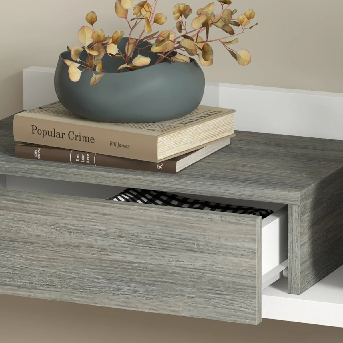 HOMCOM Set da ingresso con specchio e cassetto, montaggio a parete, stile moderno 75x3,5x75 cm e 75x30,5x20 cm Grigio e Bianco