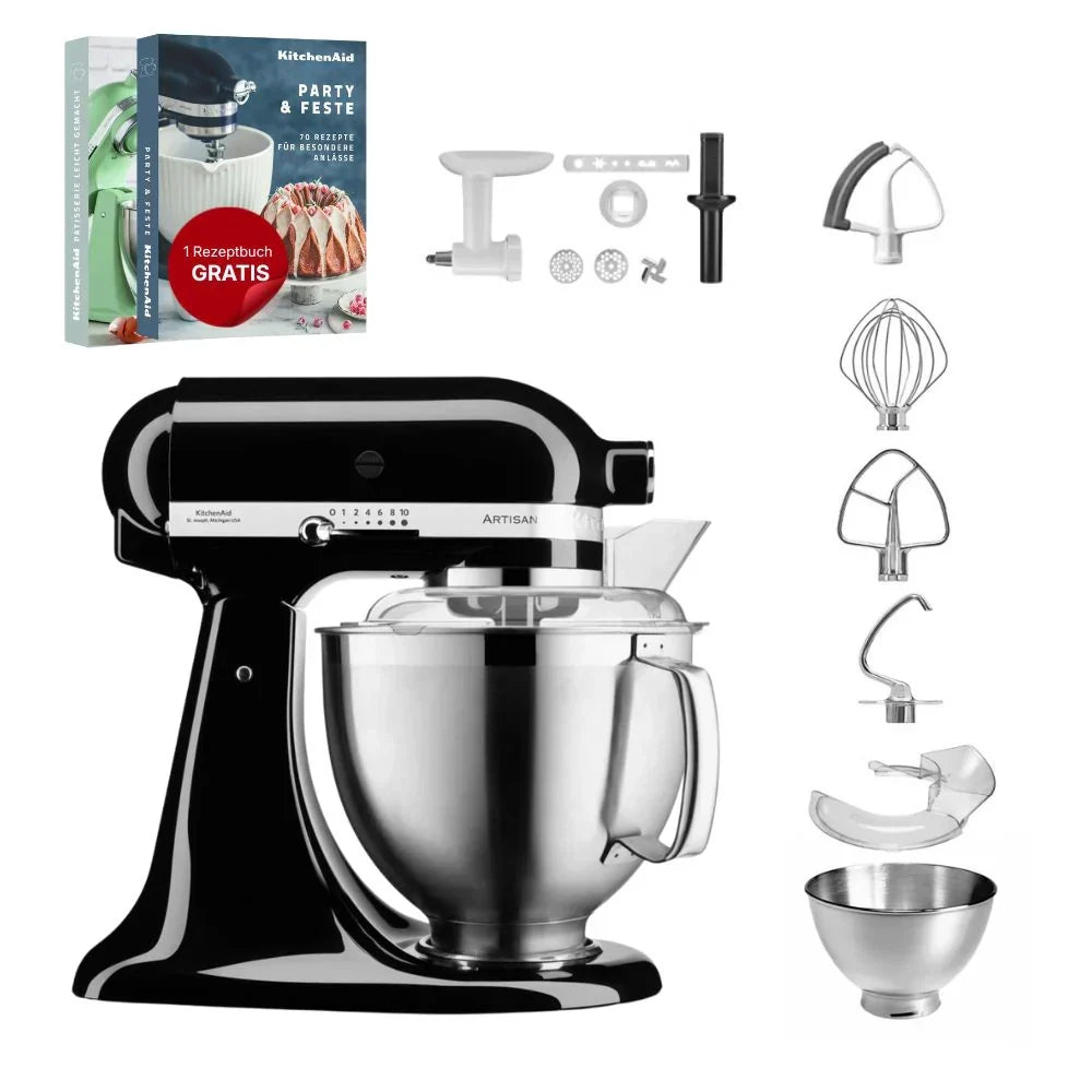 KitchenAid 4,8 L 5KSM185 Artisan Robot da Cucina Cookielover con Tritacarne+Trafila per Biscotti+Frusta a bordo flessibile