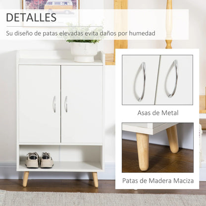 HOMCOM Scarpiera moderna con 2 ante e 4 ripiani per 12 paia di scarpe, ideale per ingresso, soggiorno, camera da letto 60x30x92 cm Bianco