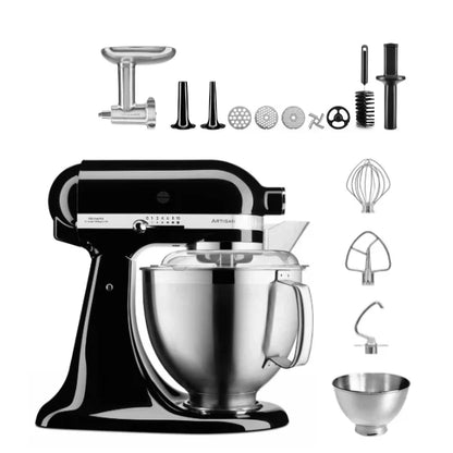 KitchenAid Robot da cucina Artisan 4,8 L 5KSM185 con tritacarne Meatlover in metallo 5KSMMGA misura 8 e accessorio per biscotti spritz