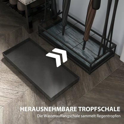 HOMCOM Portaombrelli in Acciaio Portaombrelli Rettangolare con 24 Ganci, 21 Aperture, Vassoio Raccogli Gocce Rimovibile per Bastoni da Passeggio e Ombrelli 50 x 24 x 68 cm Nero