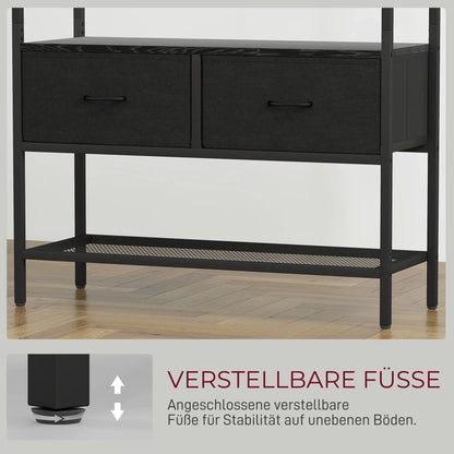 HOMCOM Appendiabiti, Asta Appendiabiti con Scarpiera, 2 Cassetti in Tessuto, Appendiabiti con 8 Ganci, Scaffale, Appendiabiti con Antiribaltamento, per Ingresso, Corridoio, Camera da Letto, Nero