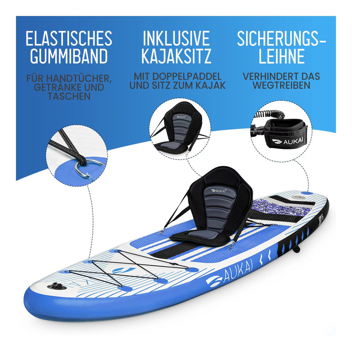 Stand Up Paddle Board "AUKAI Pro" con sedile per kayak grigio