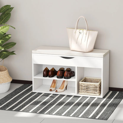 HOMCOM Scarpiera con seduta - Scarpiera moderna per ingresso con cassetto, ripiani aperti e 1 cuscino per corridoio 80x30x47cm