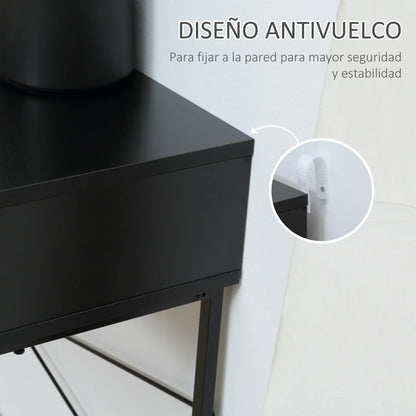 HOMCOM Consolle Stretta da Ingresso con 2 Cassetti, Linee Intagliate, Design Moderno per Corridoio, Ingresso, Soggiorno e Camera da Letto, 100x30x75 cm, Nero e Rovere