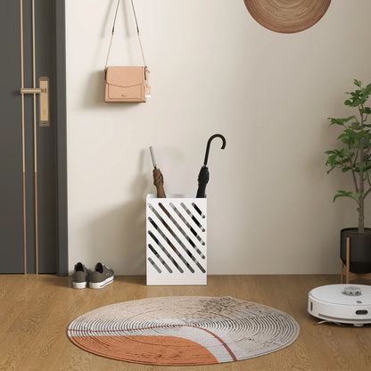 HOMCOM Portaombrelli con 4 Ganci e Vaschetta Raccogligocce Removibile - Portaombrelli per Bastoni da Passeggio e Ombrelli, Acciaio 28 x 14 x 41 cm Bianco