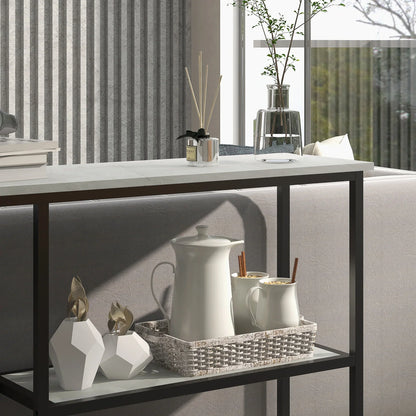 HOMCOM Consolle, Tavolo da Ingresso con 3 Ripiani, 100 x 30 x 80 cm, Tavolino, Piccolo Tavolo Espositivo per Spazi Stretti, Corridoio, Ingresso, Soggiorno, Camera da Letto, Bianco