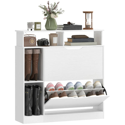 HOMCOM scarpiera stretta con 2 ante a ribalta, scomparti aperti e ripiano regolabile, 89 x 25 x 92 cm, bianco