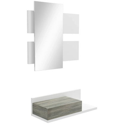 HOMCOM Set da ingresso con specchio e cassetto, montaggio a parete, stile moderno 75x3,5x75 cm e 75x30,5x20 cm Grigio e Bianco