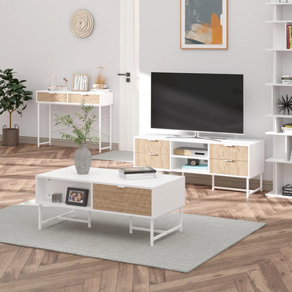 HOMCOM Consolle Stretta per Ingresso con 2 Cassetti, Design Moderno con Linee a Rilievo per Corridoio, Salotto e Camera da Letto 100x30x75 cm Bianco e Rovere