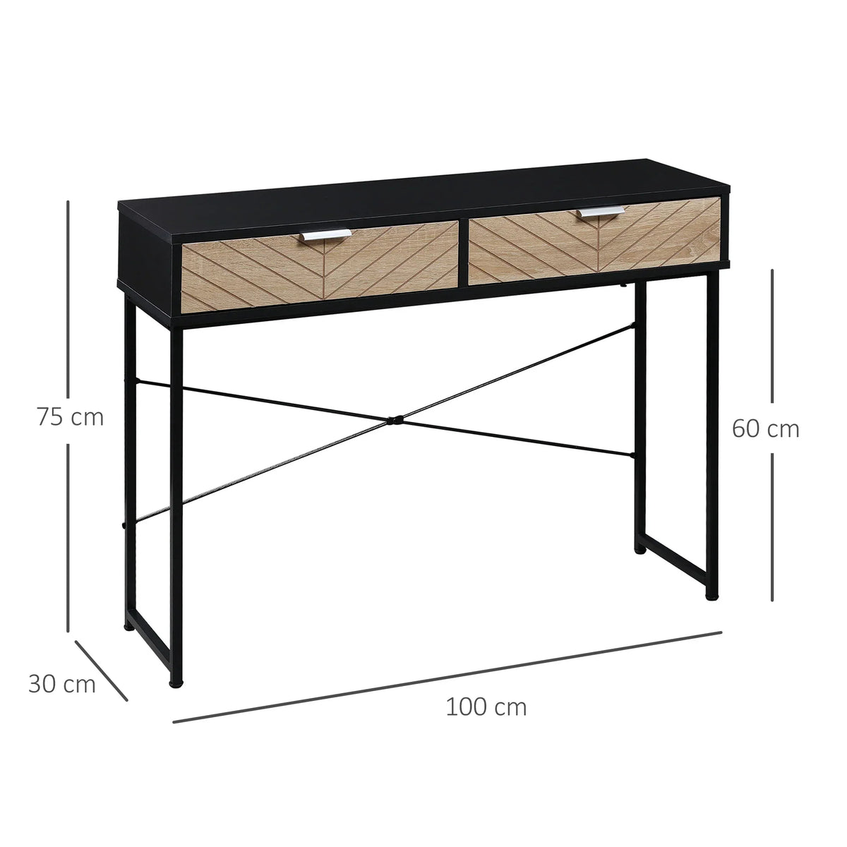 HOMCOM Consolle Stretta da Ingresso con 2 Cassetti, Linee Intagliate, Design Moderno per Corridoio, Ingresso, Soggiorno e Camera da Letto, 100x30x75 cm, Nero e Rovere