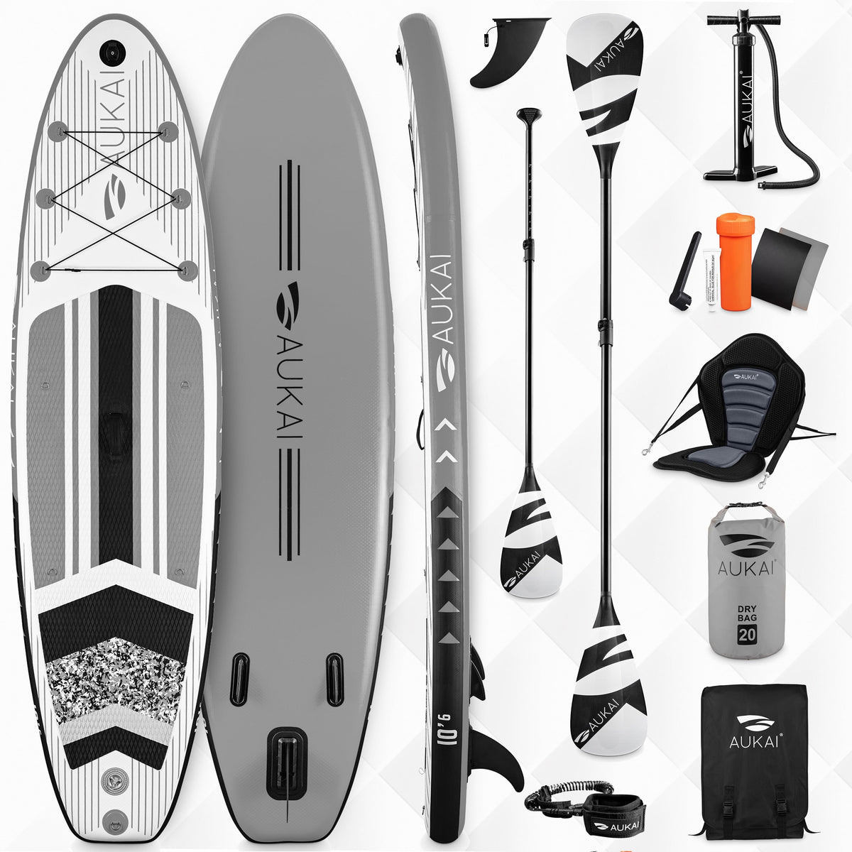 Stand Up Paddle Board "AUKAI Pro" con sedile per kayak grigio
