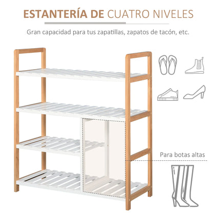 HOMCOM Scarpiera a 4 Ripiani per 11 Paia di Scarpe e Vano per Stivali Alti, in Legno di Pino Massiccio 68x26x78 cm, Bianca