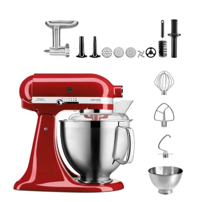 KitchenAid Robot da cucina Artisan 4,8 L 5KSM185 con tritacarne Meatlover in metallo 5KSMMGA misura 8 e accessorio per biscotti spritz