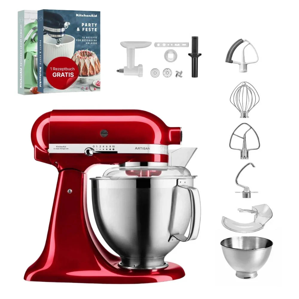 KitchenAid 4,8 L 5KSM185 Artisan Robot da Cucina Cookielover con Tritacarne+Trafila per Biscotti+Frusta a bordo flessibile