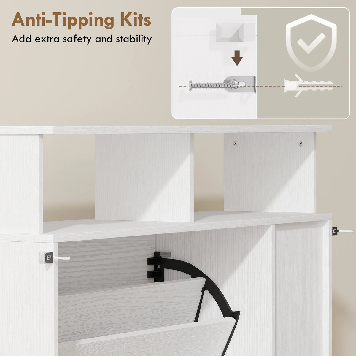 HOMCOM scarpiera stretta con 2 ante a ribalta, scomparti aperti e ripiano regolabile, 89 x 25 x 92 cm, bianco