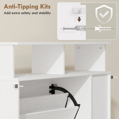 HOMCOM scarpiera stretta con 2 ante a ribalta, scomparti aperti e ripiano regolabile, 89 x 25 x 92 cm, bianco