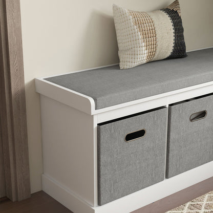 HOMCOM Panca Scarpiera da Ingresso con 3 Cassetti, Mobile Contenitore per Scarpe con Rivestimento in Legno e Tessuto, Scarpiera per 3 Paia di Scarpe, per Soggiorno e Corridoio, 105x35x47 cm, Bianco