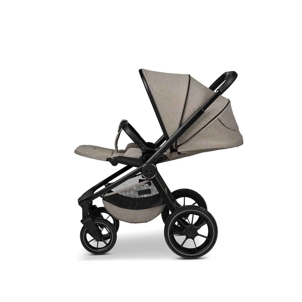 Passeggino sportivo Moon Sport Onyx/Melange con funzione reclinabile, fino a 22 kg, protezione UV 50+, pieghevole, ampio cestino, collezione 2025