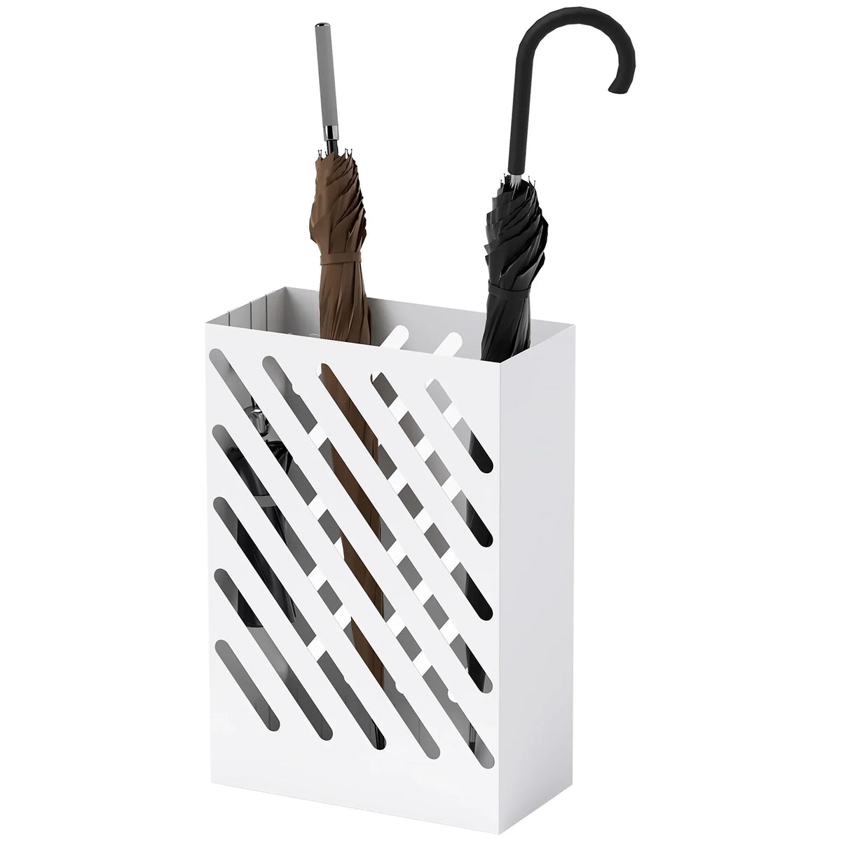 HOMCOM Portaombrelli con 4 Ganci e Vaschetta Raccogligocce Removibile - Portaombrelli per Bastoni da Passeggio e Ombrelli, Acciaio 28 x 14 x 41 cm Bianco
