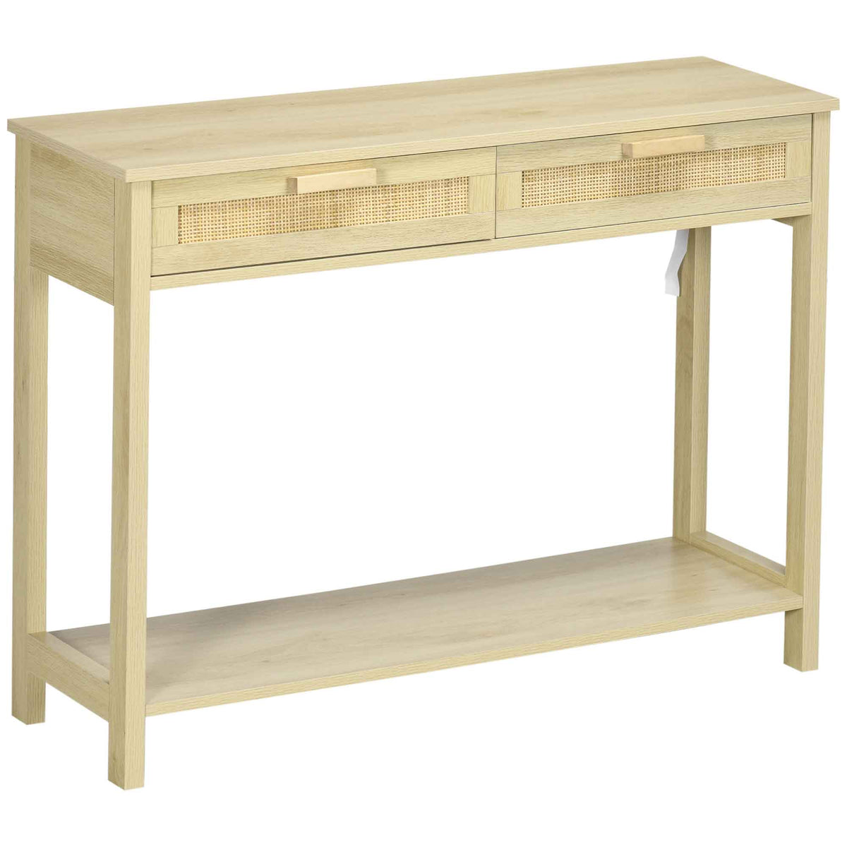 HOMCOM Tavolo Consolle da Ingresso con 2 Cassetti con Superficie in Rattan e Ripiano Inferiore, per Soggiorno o Camera da Letto, Stile Rustico, 100x30x76 cm, Colore Naturale