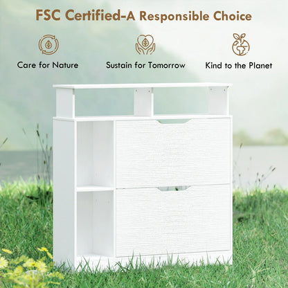 HOMCOM scarpiera stretta con 2 ante a ribalta, scomparti aperti e ripiano regolabile, 89 x 25 x 92 cm, bianco