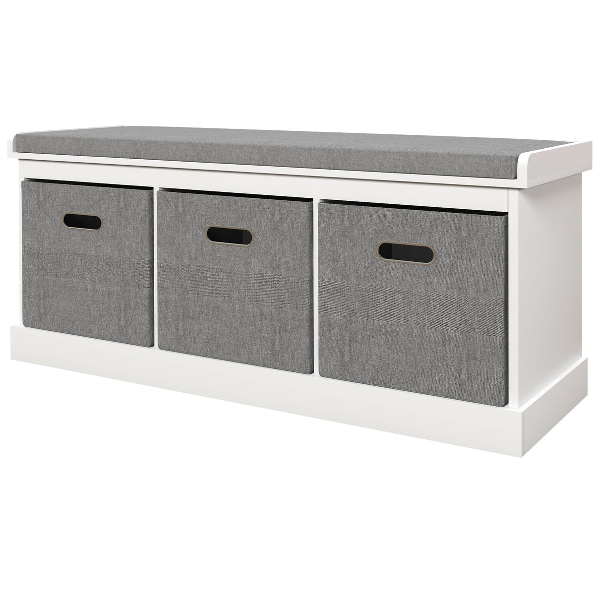 HOMCOM Panca Scarpiera da Ingresso con 3 Cassetti, Mobile Contenitore per Scarpe con Rivestimento in Legno e Tessuto, Scarpiera per 3 Paia di Scarpe, per Soggiorno e Corridoio, 105x35x47 cm, Bianco
