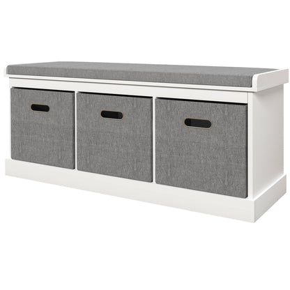 HOMCOM Panca Scarpiera da Ingresso con 3 Cassetti, Mobile Contenitore per Scarpe con Rivestimento in Legno e Tessuto, Scarpiera per 3 Paia di Scarpe, per Soggiorno e Corridoio, 105x35x47 cm, Bianco