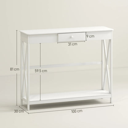 HOMCOM Konsolentisch aus Holz für den Eingangsbereich mit 1 Schublade und 1 Ablage für Flur und Wohnzimmer 100x30x81cm Weiß